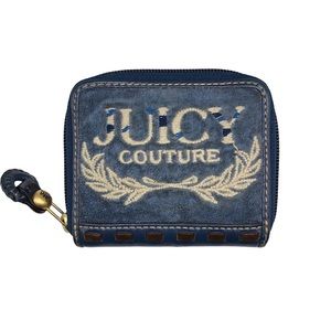 Juicy Couture Vintage Navy Velour Leather Wallet J Heart Y2K Rare HTF